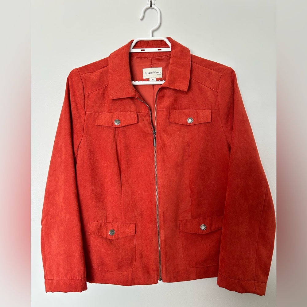 Studio Works Orange Faux Suede Zip Jacket